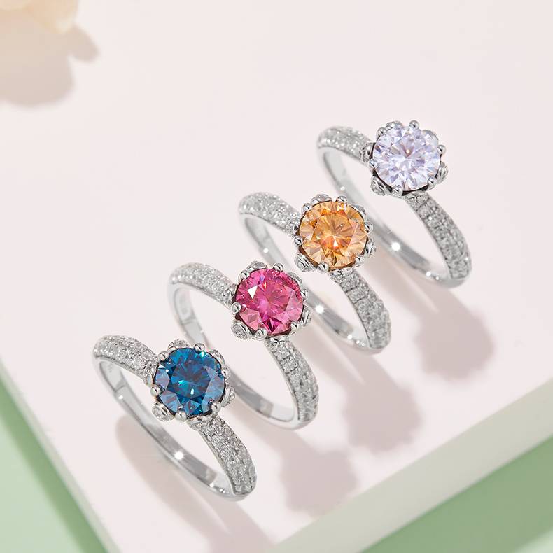 直臂豪镶花神S925银镀白金MoissaniteWomen's Ring1ctD级